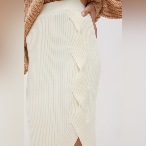 Maeve Women’s XS Cream Ivory Rayon Knit Midi Skirt Braided Detail Chic Style - Picture 2 of 8